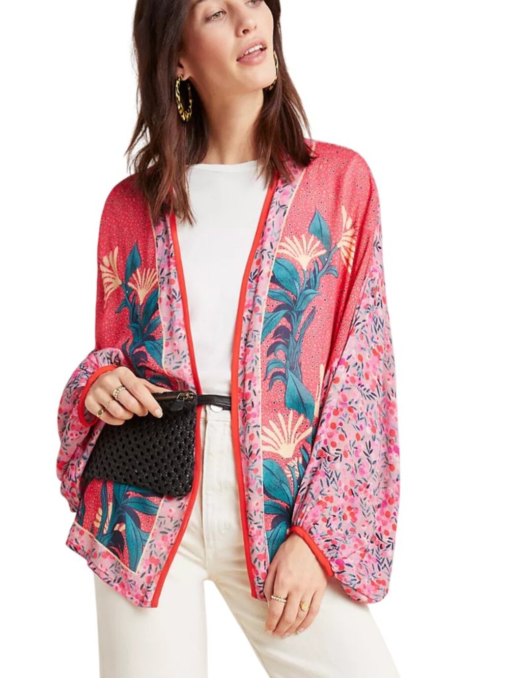 Anthropologie Blank London Louise Floral Kimono one size open sweater pink